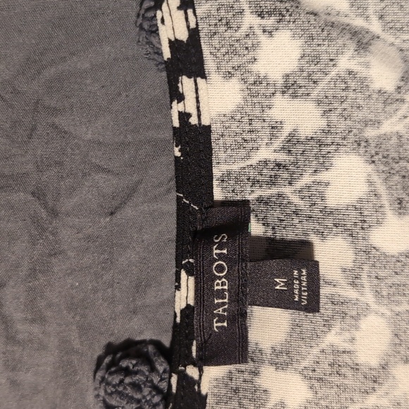 2/$10 Talbots black and white floral tie front top - Picture 2 of 4
